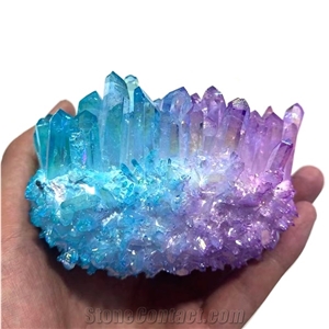 Electroplating Purple Blue Aura Quartz Crystal Cluster