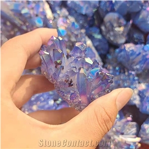 Quartz Cluster Crystal Blue Aura Colorful Specimens Healing