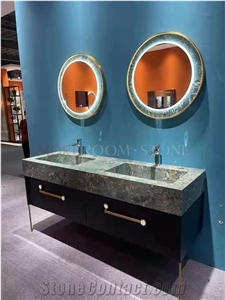 Custom Green Marble Sintered Stone Veneer Bathroom Cabinet