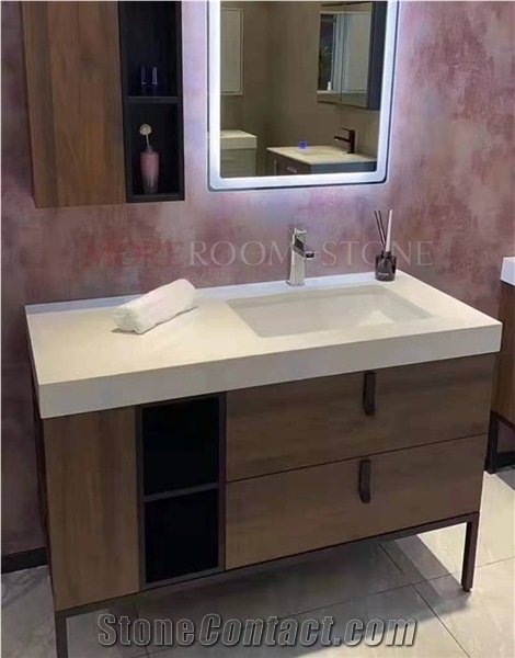 Extremely Thin White Marble Sintered Stone Bathroom Vanity