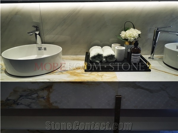 Factory Custom Marble Sintered Stone Veneer Bathroom Cabinet