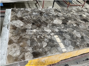 Backlit Semi-Precious Stone Smoky Grey Quartz Slabs