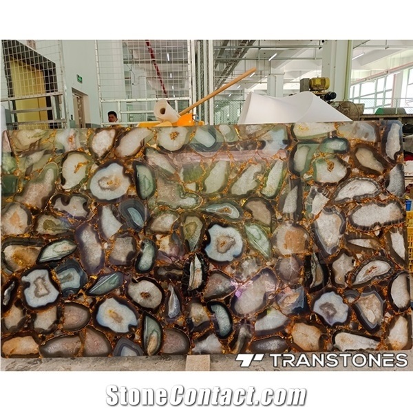 Brown Agate Semiprecious Gemstone Panel for Table Top