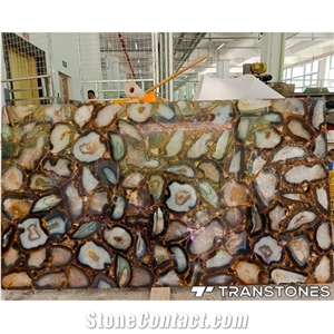 Brown Agate Semiprecious Gemstone Panel for Table Top