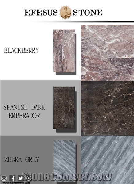 Afyon Purple-Gold Dark Emperador-Zebra Grey Marble