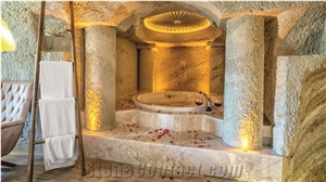 Burdur Beige Botanica Marble Bathroom Design