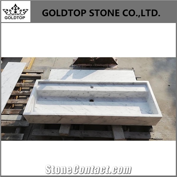 Carrara White Stone Double Basin Vanity Top with White Basin