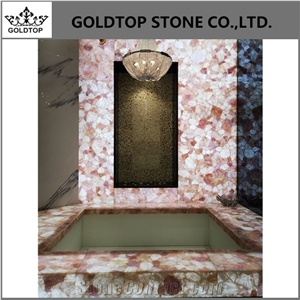 Pink Crystal Semiprecious Stone Slab and Tiles