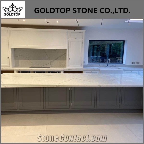 Prefabricated Home White Quartz Kitchen Countertop
