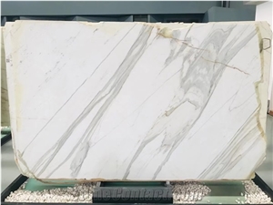 Calacatta Borghini Slabs White Marble Base Brown Veins