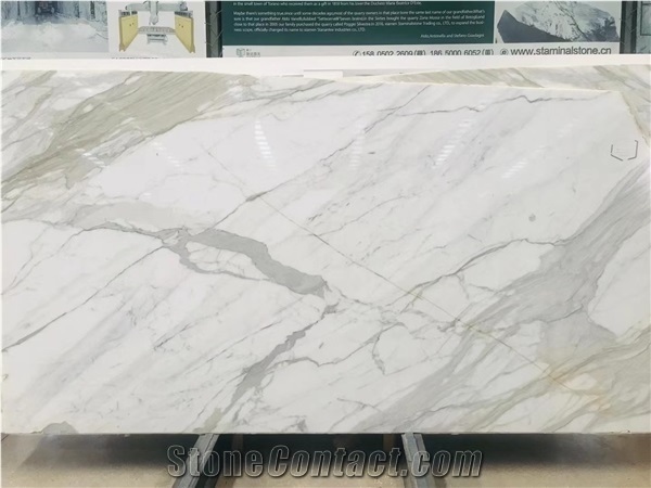 Calacatta Borghini Slabs White Marble Base Brown Veins