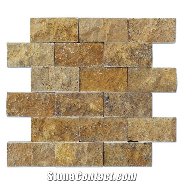 Gold Splitface Travertine Mosaics - 2"X4"