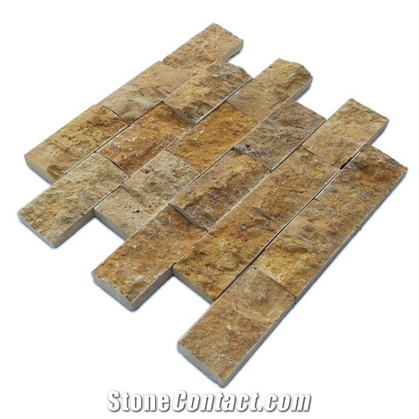 Gold Splitface Travertine Mosaics - 2"X4"