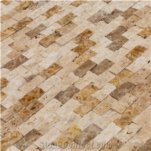 Noce Beige Gold Splitface Travertine Mosaics