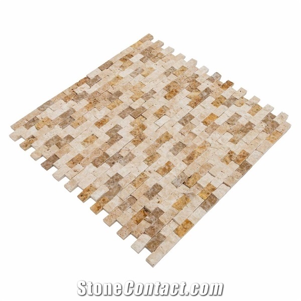 Noce Beige Gold Splitface Travertine Mosaics