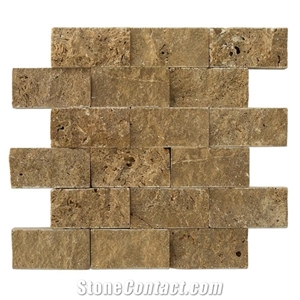 Noce Splitface Travertine Mosaics - 2"X4"
