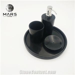 Black Marble 5 Piece Bathroom Accessories Set Stone