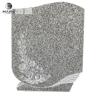China Cheap Grey Granite G623 Headstone with Carved Flower