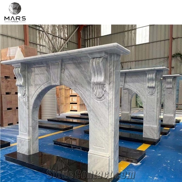 Custom Classical Indoor Modern Carrara White Stone Fireplace