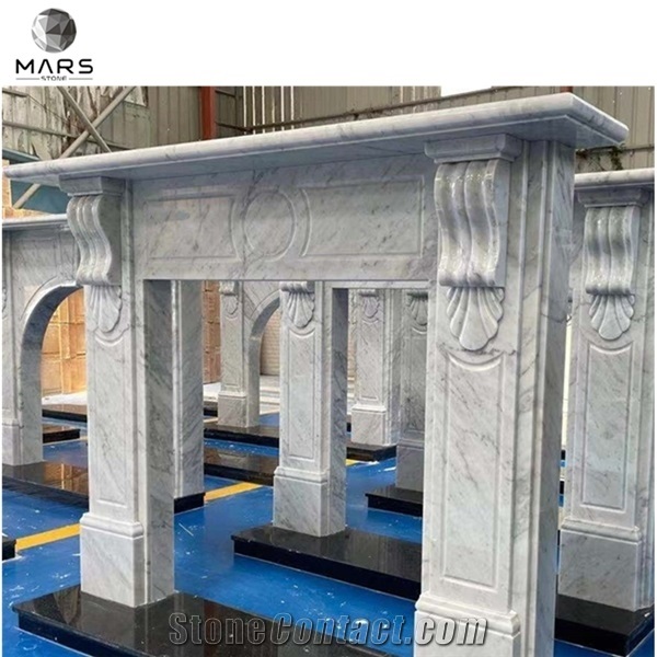 Custom Classical Indoor Modern Carrara White Stone Fireplace