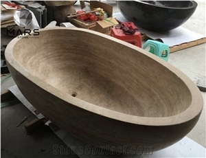 Hot Sale Round Shape Beige Travertine Stone Bathtub
