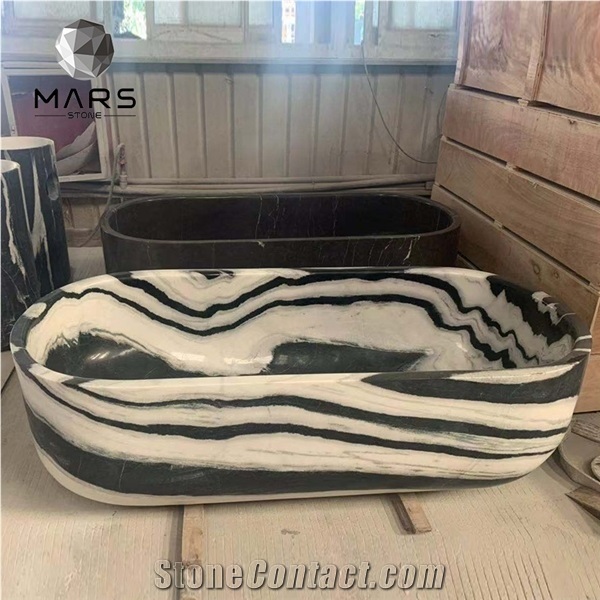 Marble Freestanding China Panda White Vein Bathtub Whirlpoor