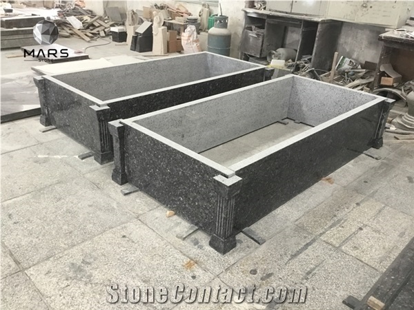 Natural Stones Black Dark Grey Marble with Vase Headstone