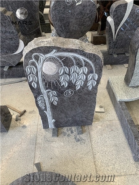 New Design Bahama Blue Granite Tombstone Headstone with Bird