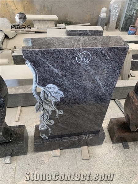 New Design Bahama Blue Granite Tombstone Headstone with Bird