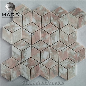 Norway Rose Rhombus Diamond Pink Red Marble Stone Mosaic