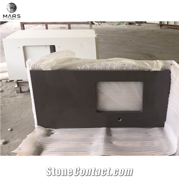 Pure Brown Quartz Undermount Square Sink Cutout Top