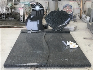 Royal Blue Granite Tombstone Funerera Design with New Leaf