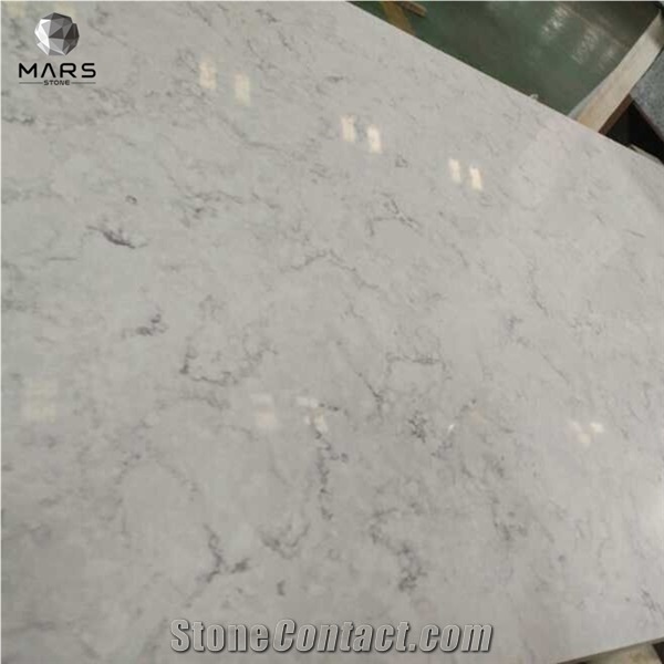 White Carrara Look Quartz Slabs With Grey Veins For Benchtop