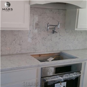 White Carrara Look Quartz Slabs With Grey Veins For Benchtop