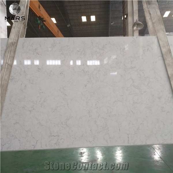 White Carrara Look Quartz Slabs With Grey Veins For Benchtop
