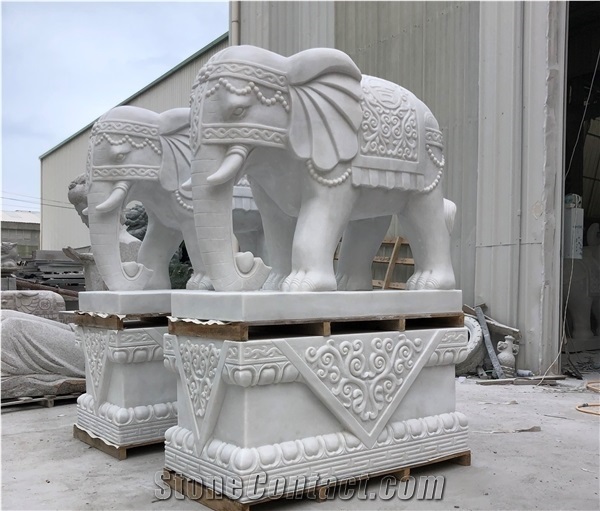 Top Quality White Marble Animal Elephant Sculpture