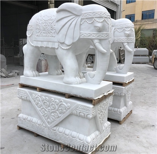 Top Quality White Marble Animal Elephant Sculpture