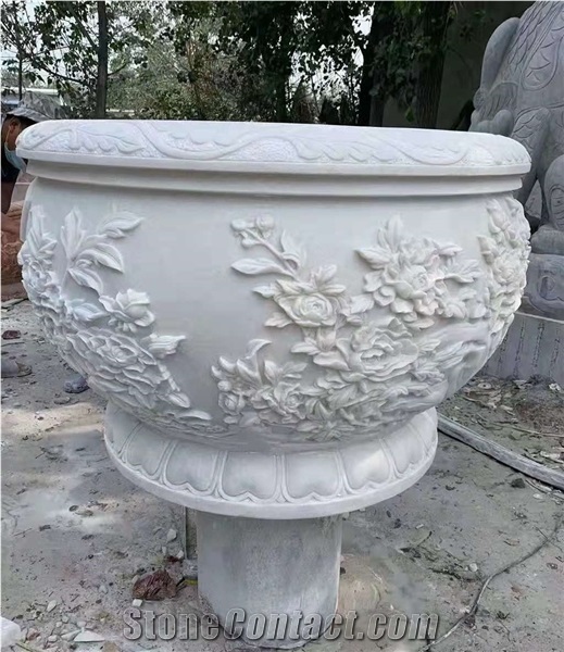 Top Quality White Marble Carving Exterior Flower Pots