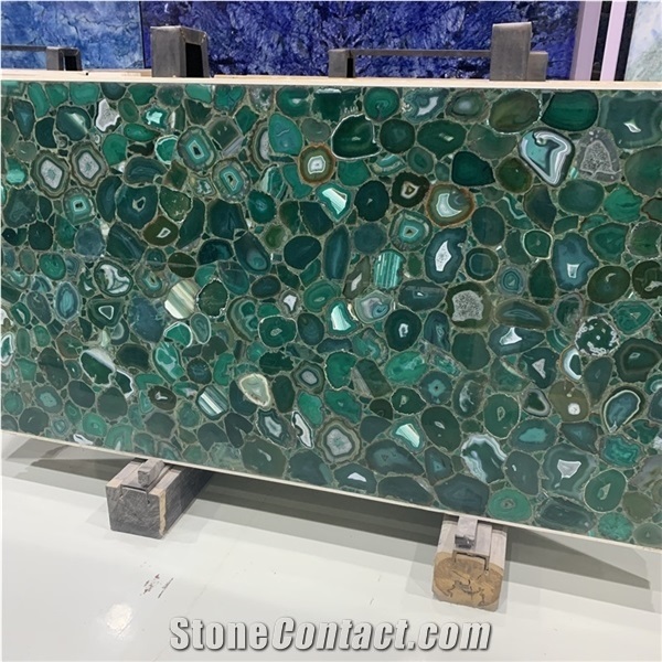 Backlit Semiprecious Green Agate Stone Slabs Interior Decor