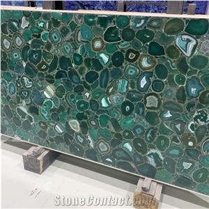Backlit Semiprecious Green Agate Stone Slabs Interior Decor