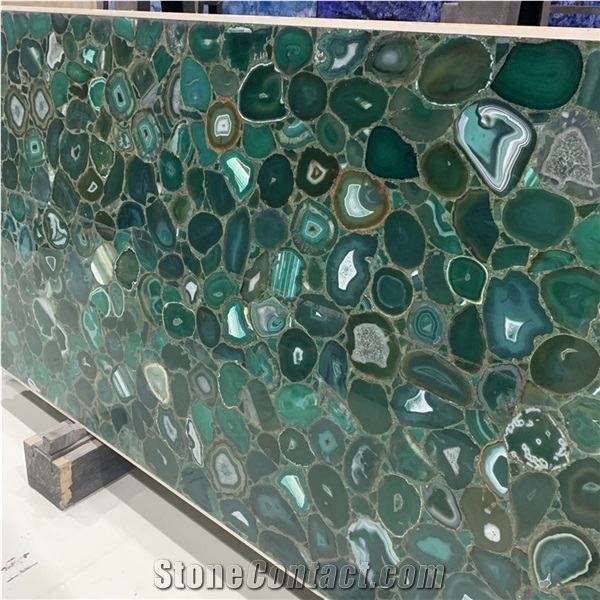 Backlit Semiprecious Green Agate Stone Slabs Interior Decor