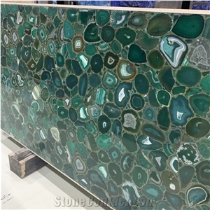 Backlit Semiprecious Green Agate Stone Slabs Interior Decor