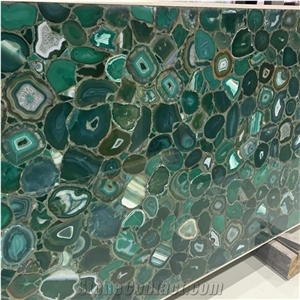 Backlit Semiprecious Green Agate Stone Slabs Interior Decor