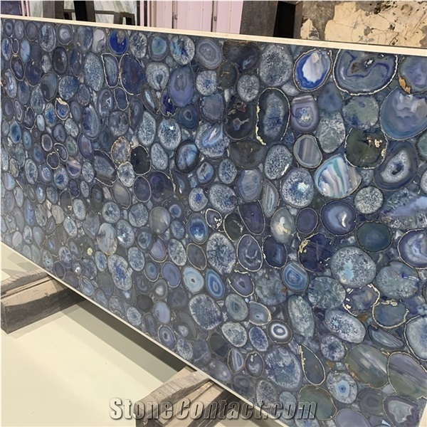 Blue Agate Semi Precious Stone Gemstone Slab For Home Wall
