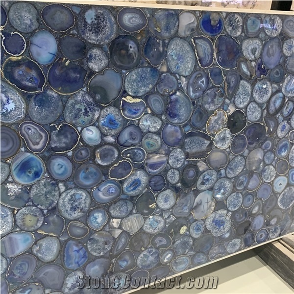 Blue Agate Semi Precious Stone Gemstone Slab For Home Wall