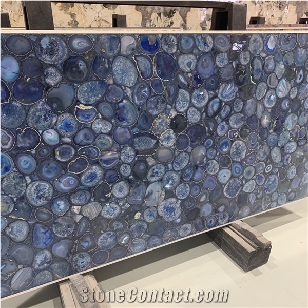 Blue Agate Semi Precious Stone Gemstone Slab For Home Wall