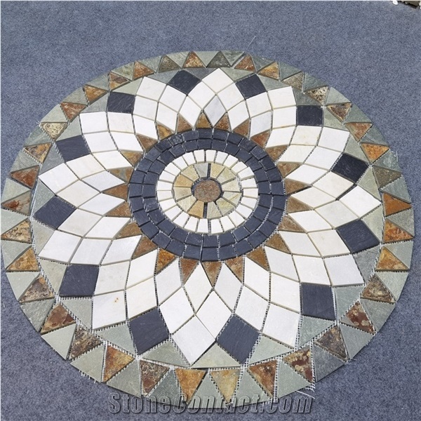 Colorful Slate Mosaic Round Medallion Customized Pattern