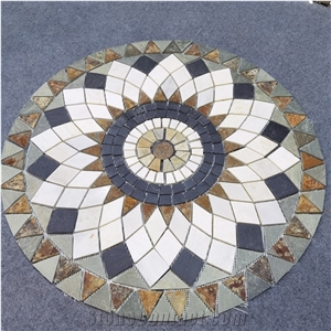 Colorful Slate Mosaic Round Medallion Customized Pattern