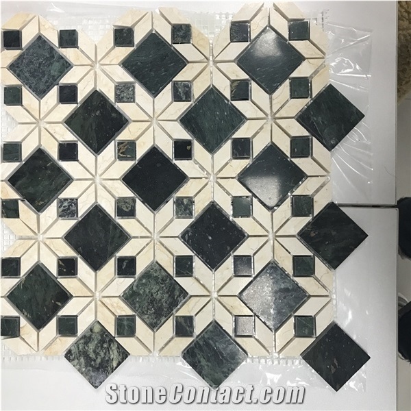 Customized Green Marble Flower Mosaic Tile for Bathroom Wall