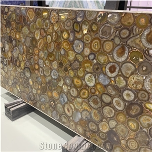 Dark Yellow Agate Stone Semiprecious Tiles For Wall Decor